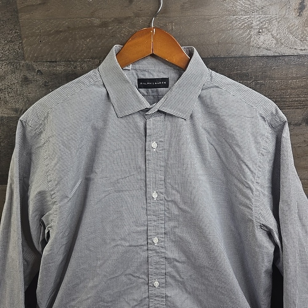 Ralph Lauren Black Label Dress Shirt Mens 17 Micro Check Long Sleeve Made Italy